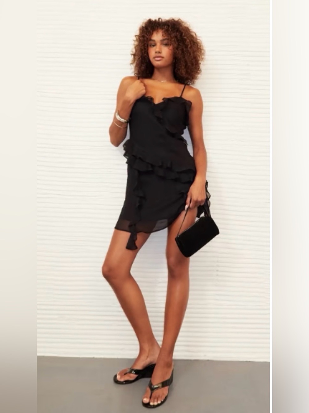 American Eagle Asymmetrical Ruffle Mini Dress XL NWT | Black Spaghetti Strap